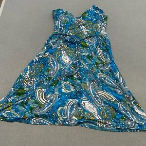 Allison Brittney Strapless Blue Paisley Dress Size Medium